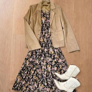 BDG Suede Leather Blazer Jacket Camel Tan Flared Sleeve Size M